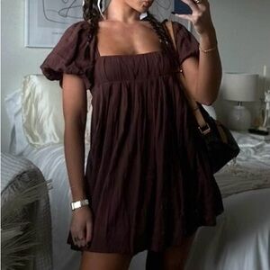 Brown Puff Sleeve Dress